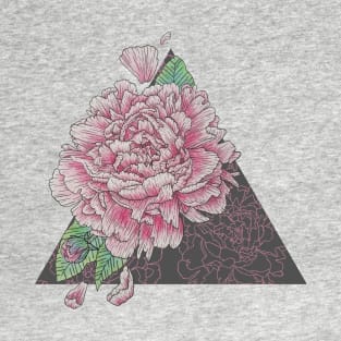 Pink Peony Floral Study, Illustrative Design T-Shirt